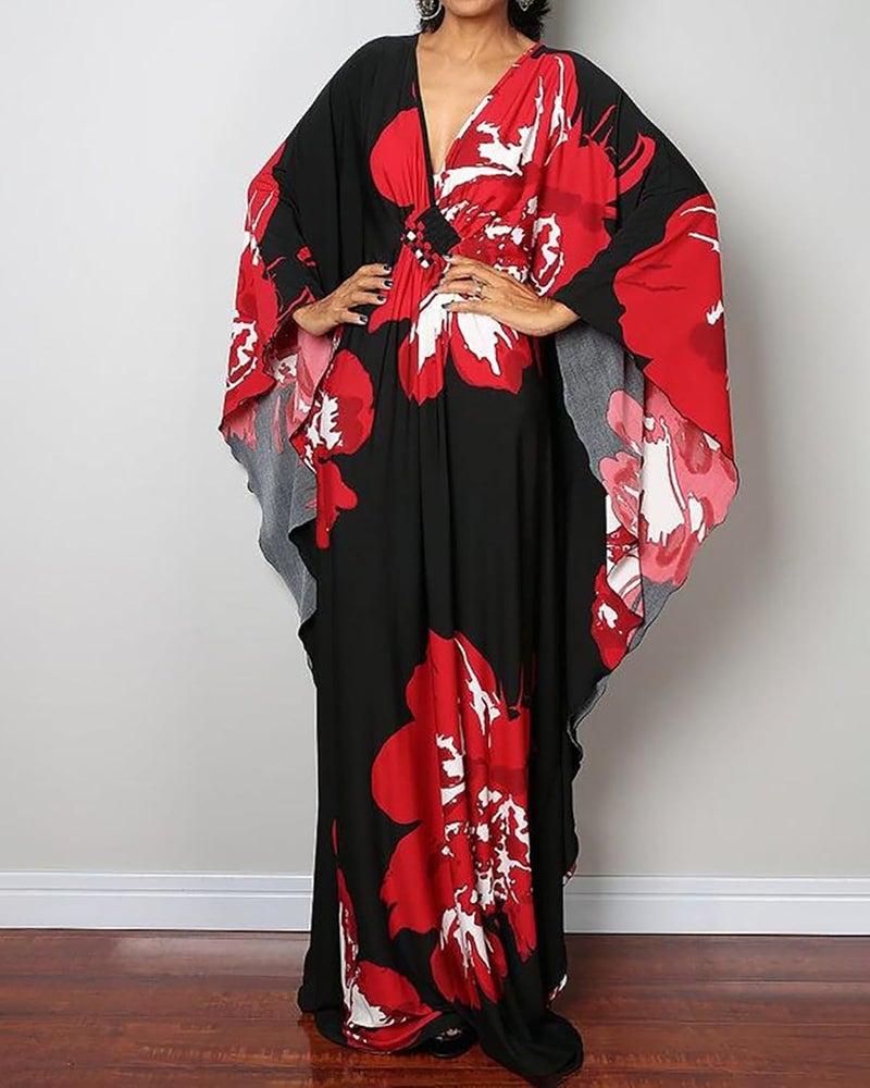 Bsubseach Women Ethnic Print Kaftan Beach Dress Plus Size Swimsuit Cover Up - Image 2